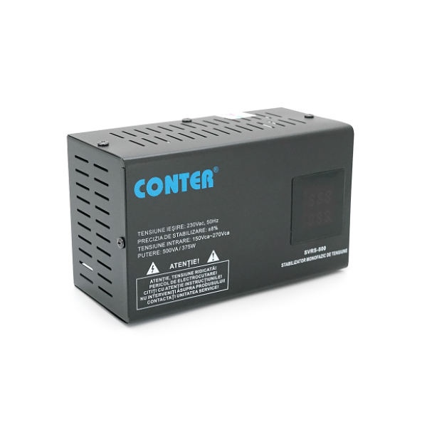 Стабілізатор напруги релейний Conter SVRS-1000VA/750W однофазний, напольного монтажу, LED дисплей, діапазон 150-270V, AC230±8%, 2Shuko, Q6