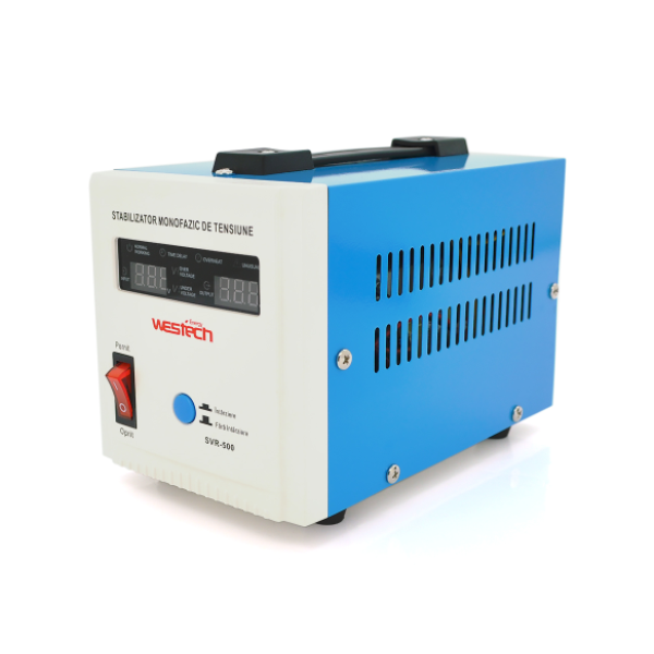 Стабілізатор напруги релейний Westech SVR-1000VA/750W однофазний, напольного монтажу, LED дисплей, діапазон 150-270V, AC230±8%, 2*Shuko, Q8
