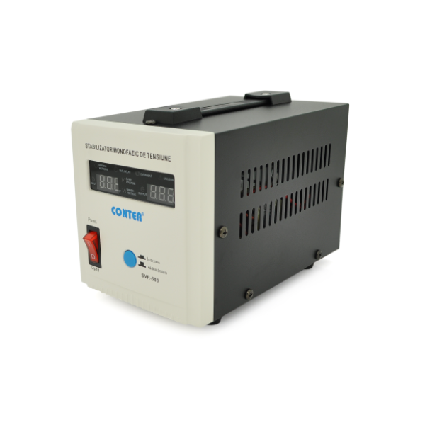 Стабілізатор напруги релейний Conter SVR-1000VA/750W однофазний, напольного монтажу, LED дисплей, DC150-270V, AC230±8%, 2Shuko, Q8