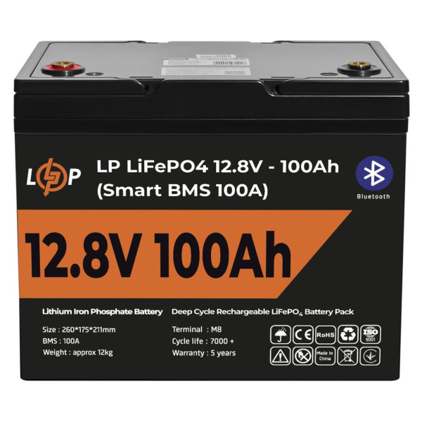 Акумуляторна батарея LP LiFePO4 12V (12,8V) - 100 Ah (1280Wh) (Smart BMS 100А) с BT пластик (20197)