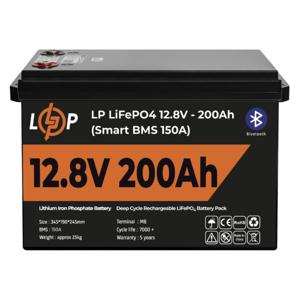 Акумуляторна батарея LP LiFePO4 12V (12,8V) - 200 Ah (2560Wh) (Smart BMS 150А) с BT пластик (20198)