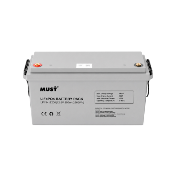  Акумуляторна батарея Must LiFePO4 LP15-12200 12,8V 200Ah, 2,56kWh, BMS100A@4S, 6000 cycles, 502x185x243, 23kg
