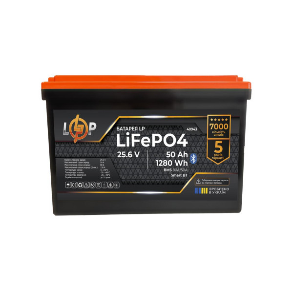 Акумуляторна батарея LP LiFePO4 25,6V - 50 Ah (1280Wh) (BMS 80A/50А) пластик Smart BT (40943)
