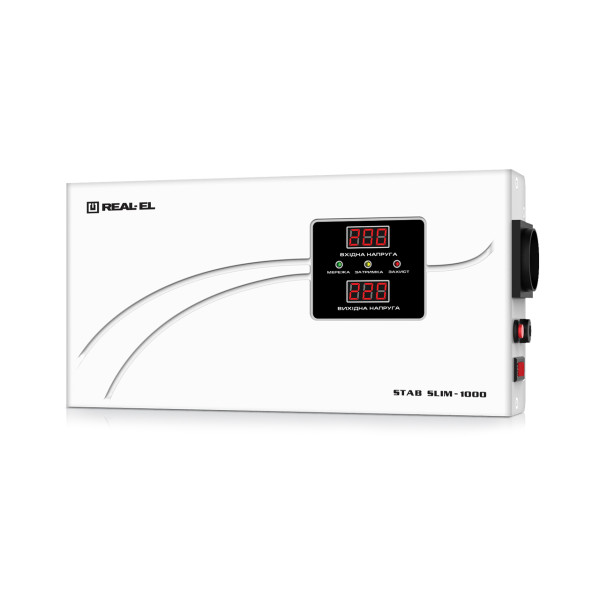 Стабілізатор напруги мережі REAL-EL STAB SLIM-1000, білий