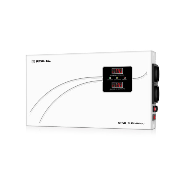 Стабілізатор напруги мережі REAL-EL STAB SLIM-2000, білий